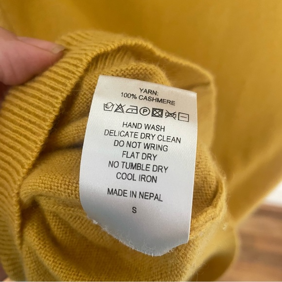 Ryan Roche 100% Cashmere Mustard Turtleneck Sweater with Pink Visible Mends - Picture 7 of 7